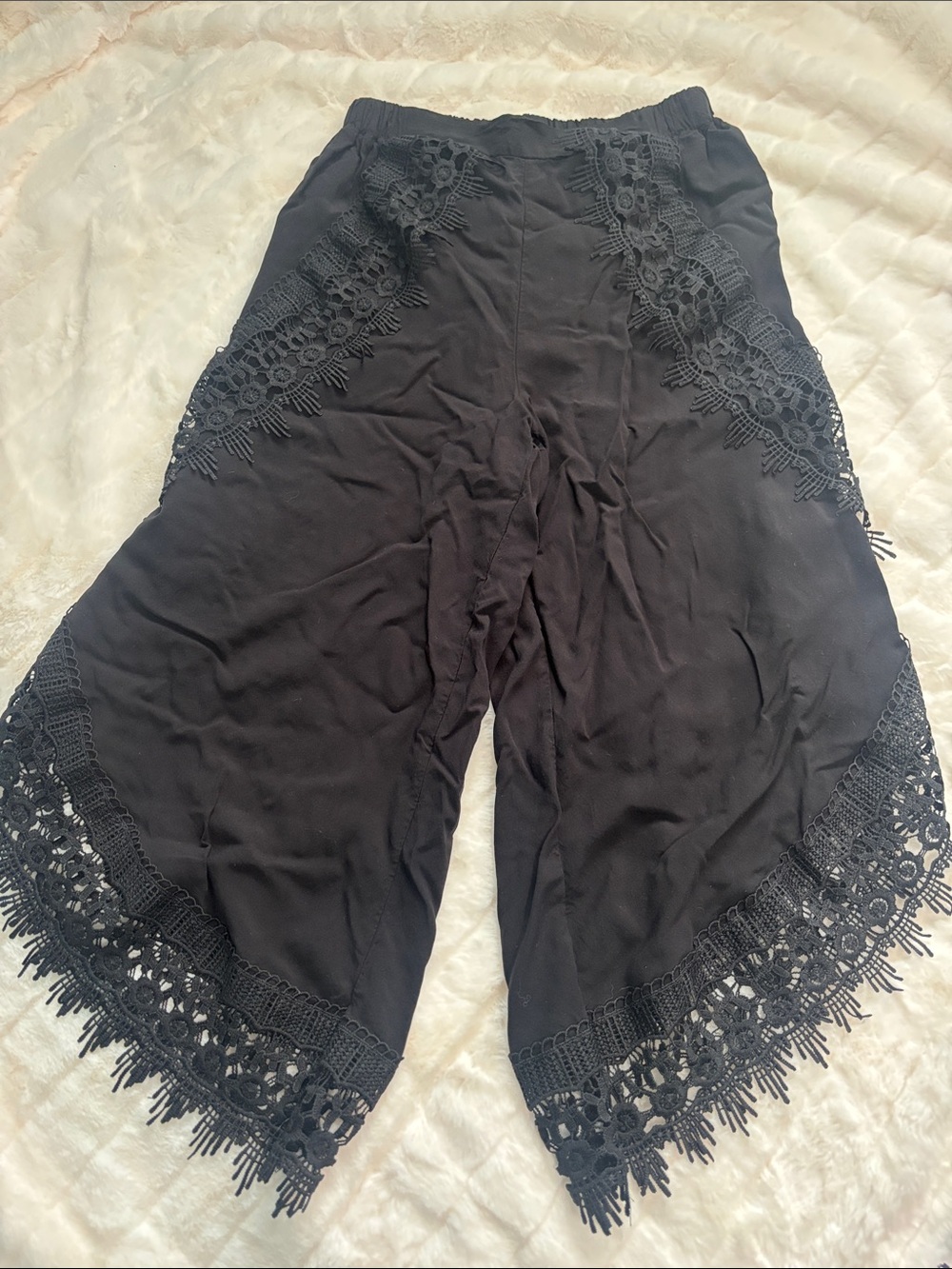 Black Crochet Trim Wide-Leg Pants sz: small - Picture 2 of 6